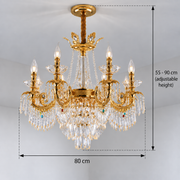 Lustre en cristal 11xE14, D80cm, doré brillant, hauteur réglable, métal et cristal