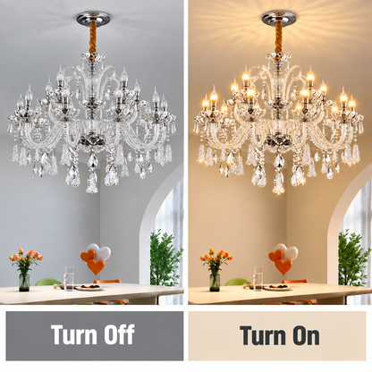 Lustre en cristal 15xE14, D95cm, Argent, Hauteur réglable, Métal et Cristal