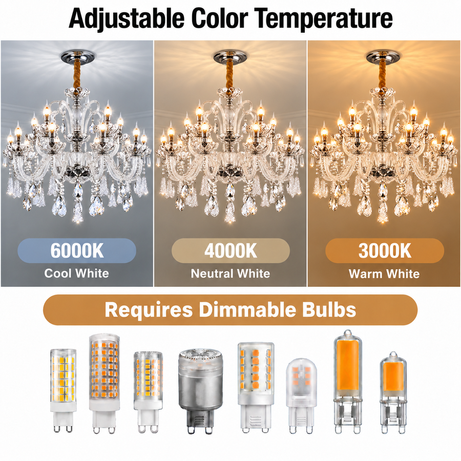 Lustre en cristal 15xE14, D95cm, Argent, Hauteur réglable, Métal et Cristal