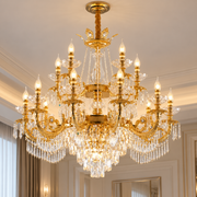 Lustre en cristal 19xE14, D95cm, doré brillant, hauteur réglable, métal et cristal