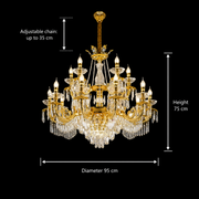 Lustre en cristal 19xE14, D95cm, doré brillant, hauteur réglable, lustres en métal et cristal par défaut titre Alessandro Design