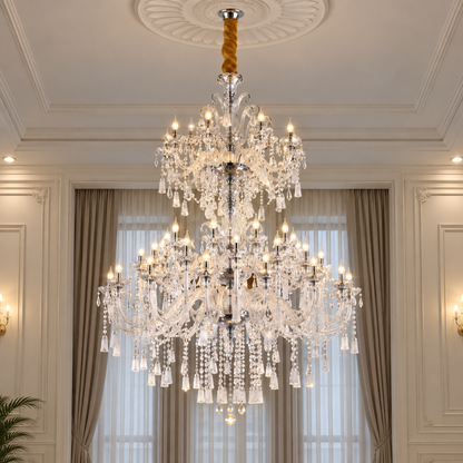 Lustre en cristal, 55xE14, diamètre 145 cm, hauteur 230 cm, argent, hauteur réglable, design élégant