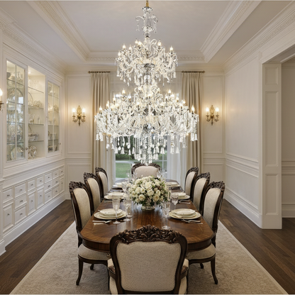 Lustre en cristal, 55xE14, diamètre 145 cm, hauteur 230 cm, argent, hauteur réglable, design élégant Lustres en cristal Titre par défaut Alessandro Design