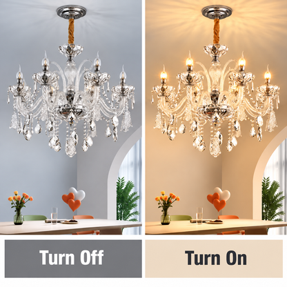 Lustre en cristal 6xE14, D68cm, Argent, Hauteur réglable, Métal et Cristal