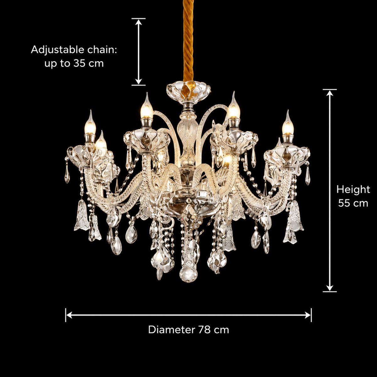 Lustre en cristal 8xE14, D78cm, argent, hauteur réglable, lustres en métal et cristal par défaut titre Alessandro Design