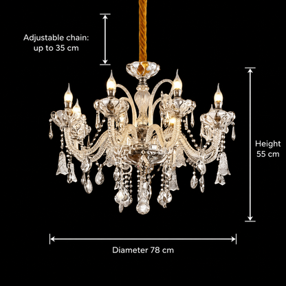 Lustre en cristal 8xE14, D78cm, argent, hauteur réglable, lustres en métal et cristal par défaut titre Alessandro Design