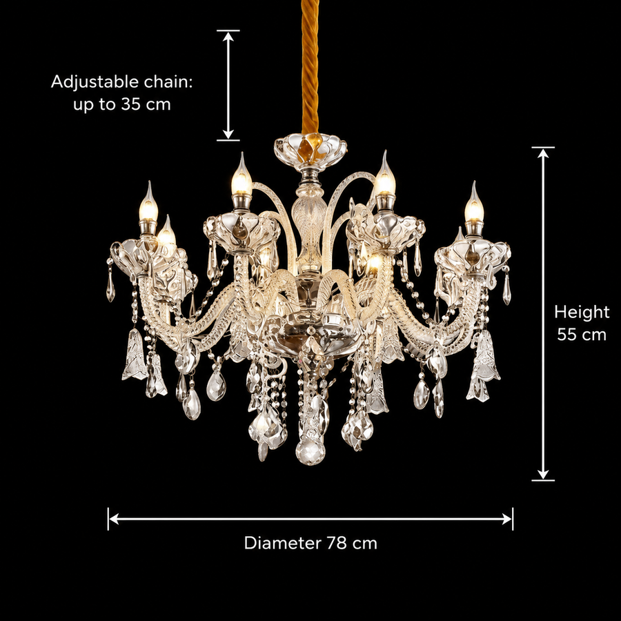 Lustre en cristal 8xE14, D78cm, argent, hauteur réglable, lustres en métal et cristal par défaut titre Alessandro Design