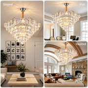 ADAMA Regalis Lustre en cristal, 14x E14, diamètre 80 cm, chrome brillant, hauteur réglable