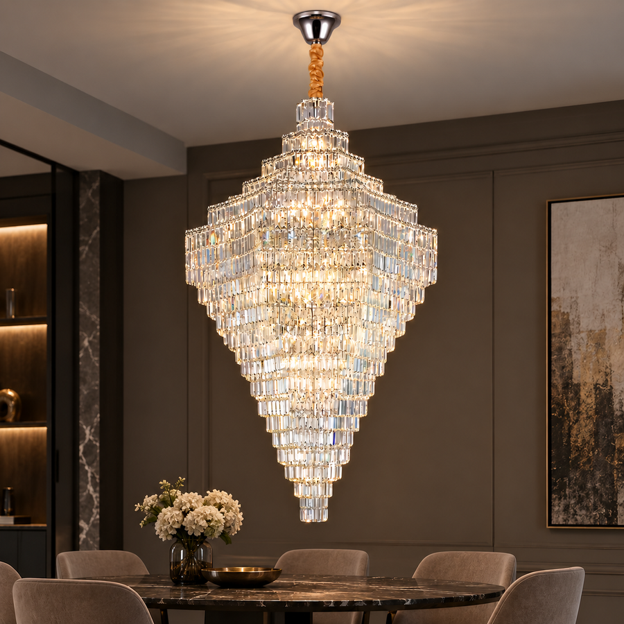 Lustre en cristal ADAMA Titania, 60x E14, diamètre 135cm, chrome brillant, hauteur réglable