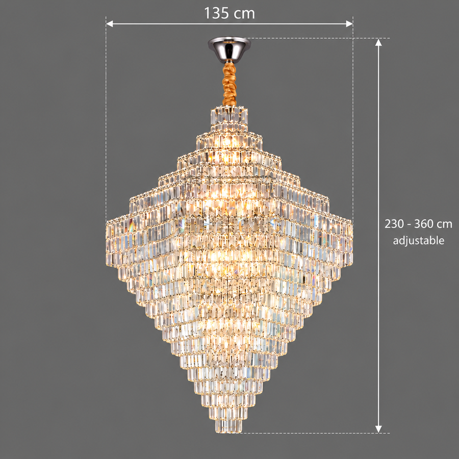 Lustre en cristal ADAMA Titania, 60x E14, diamètre 135cm, chrome brillant, hauteur réglable