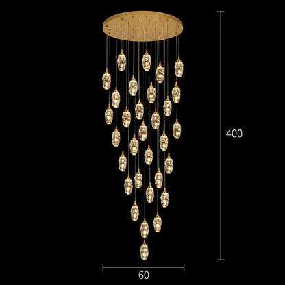 Lustre LED suspendu en cristal, Justinien, diamètre 60 cm, hauteur réglable, doré, métal et cristal