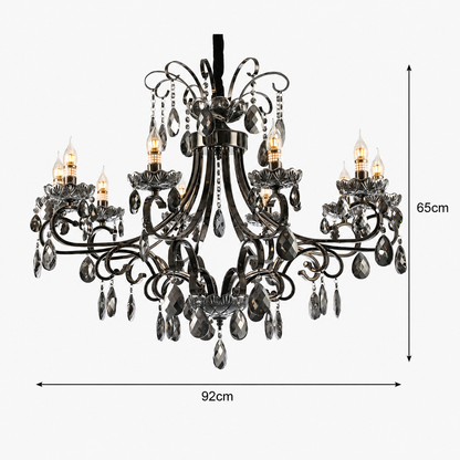 BARO Supremo Lustre en cristal, Φ92 cm, 10xE14, hauteur réglable, métal et cristal, noir
