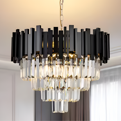 Lustre en cristal BLOIS Eleganza 8xE14, diamètre 50 cm, noir, lustres en cristal à hauteur réglable Titre par défaut Alessandro Design