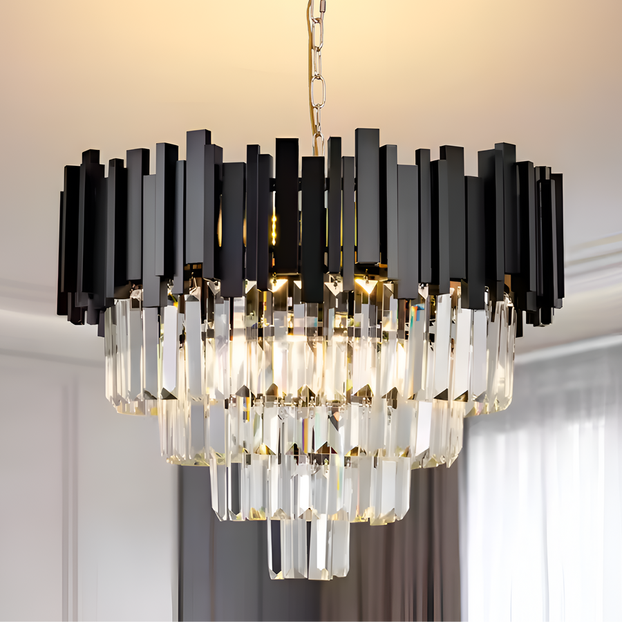 Lustre en cristal BLOIS Eleganza 8xE14, diamètre 50 cm, noir, lustres en cristal à hauteur réglable Titre par défaut Alessandro Design