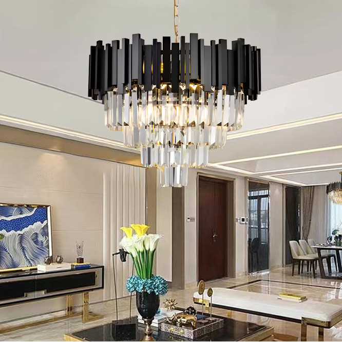 Lustre en cristal BLOIS Eleganza 8xE14, diamètre 50 cm, noir, lustres en cristal à hauteur réglable Titre par défaut Alessandro Design