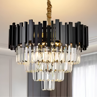 BLOIS Nobile Lustre Cristal 4xE14, Diamètre 40cm, Noir, Hauteur Réglable