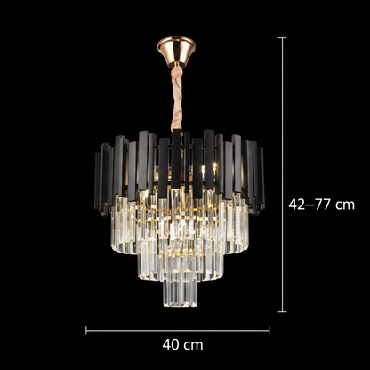 BLOIS Nobile Lustre Cristal 5xE14, Diamètre 40cm, Noir, Hauteur Réglable