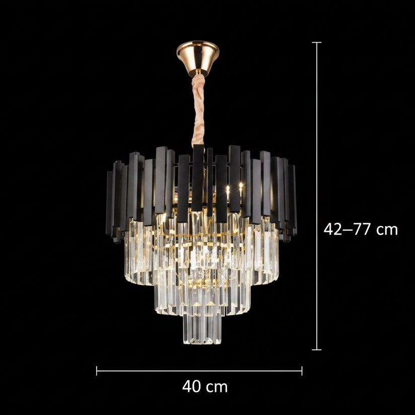 BLOIS Nobile Lustre Cristal 5xE14, Diamètre 40cm, Noir, Hauteur Réglable
