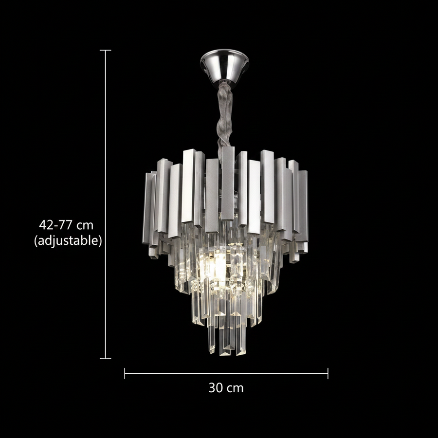 Lustre en cristal BLOIS Petito 3xE14, diamètre 30cm, argent, hauteur réglable
