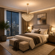 Candelabru Cristal ERDENET Nobile, 5xE14, Diametru 40 cm, Metal si Cristal, Auriu Lucios, Inaltime Reglabila