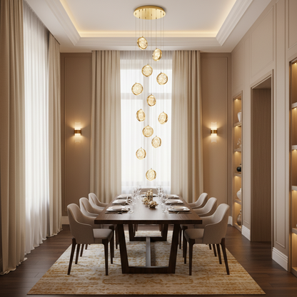 Lustre LED suspendu en cristal, Justinien, diamètre 60 cm, hauteur réglable, doré, métal et cristal