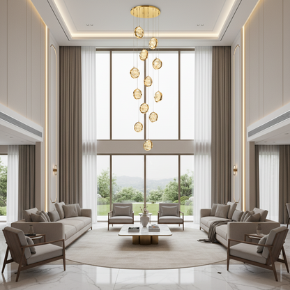 Lustre LED suspendu en cristal, Justinien, diamètre 60 cm, hauteur réglable, doré, métal et cristal