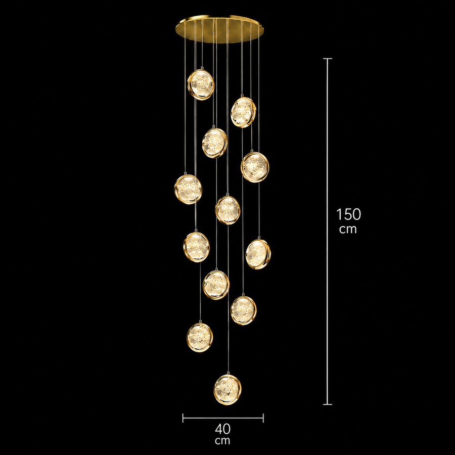 Lustre LED suspendu en cristal, Justinien, diamètre 60 cm, hauteur réglable, doré, métal et cristal