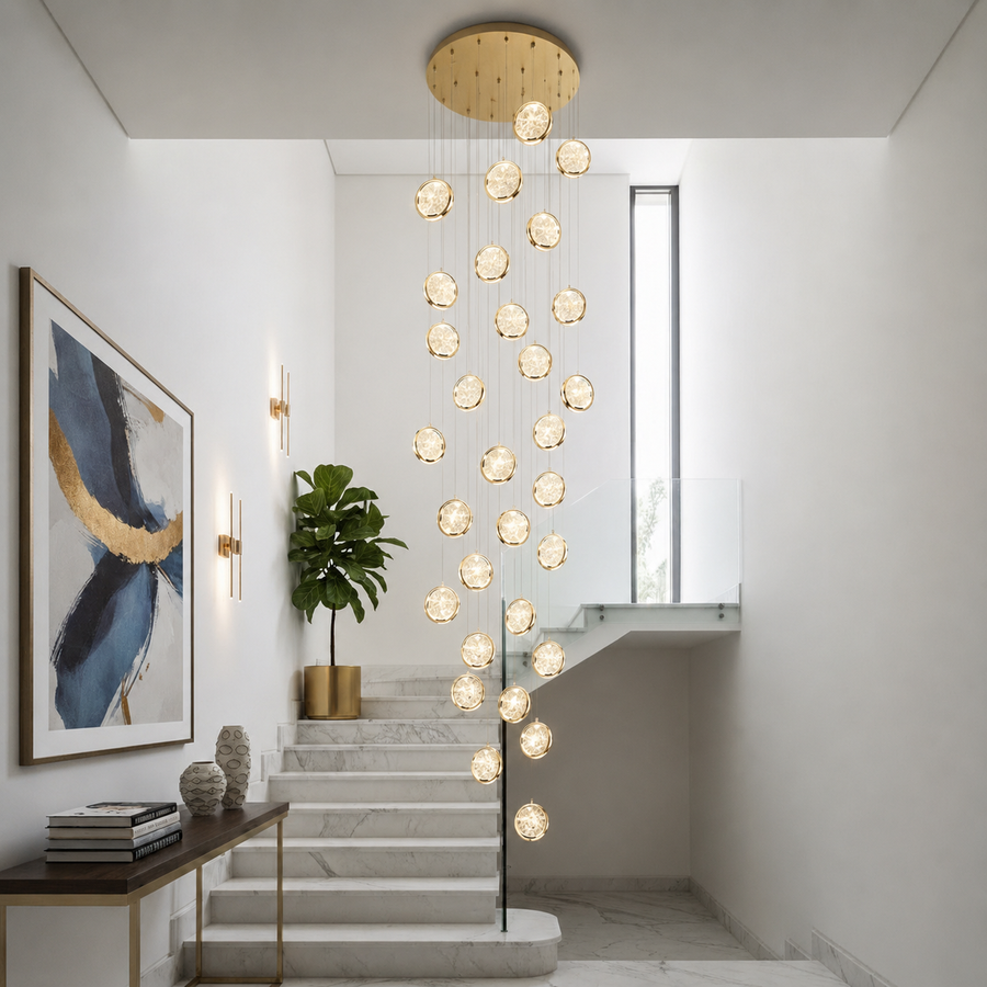 Lustre LED suspendu en cristal, Justinien, diamètre 60 cm, hauteur réglable, doré, métal et cristal