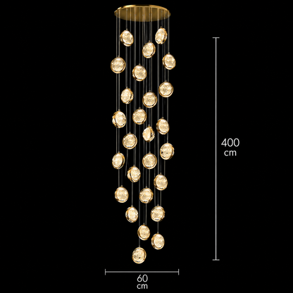 Lustre LED suspendu en cristal, Justinien, diamètre 60 cm, hauteur réglable, doré, métal et cristal