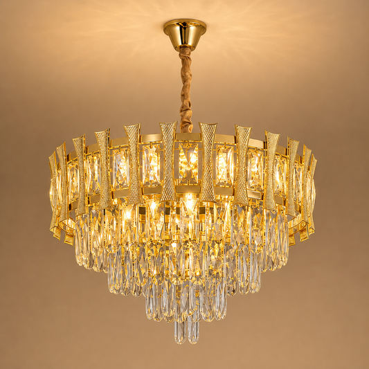 Lustre en cristal HAMPTON Eleganza 8x E14, diamètre 49cm, or brillant, hauteur réglable