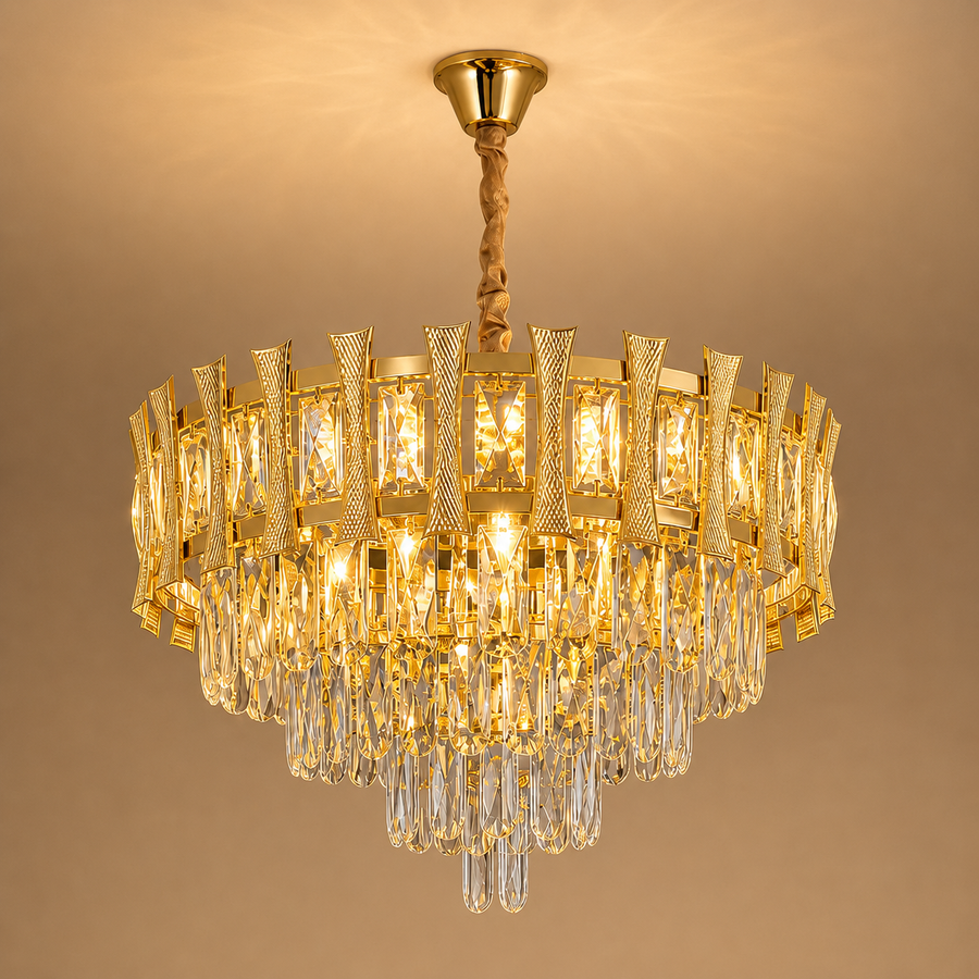 Lustre en cristal HAMPTON Eleganza 8x E14, diamètre 49cm, or brillant, hauteur réglable