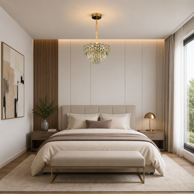 Lustre en cristal HERT Nobile, 24W, 4xE14, hauteur réglable, métal et cristal, doré