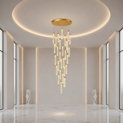 Lustre LED suspendu en cristal, Justinien, diamètre 60 cm, hauteur réglable, doré, métal et cristal