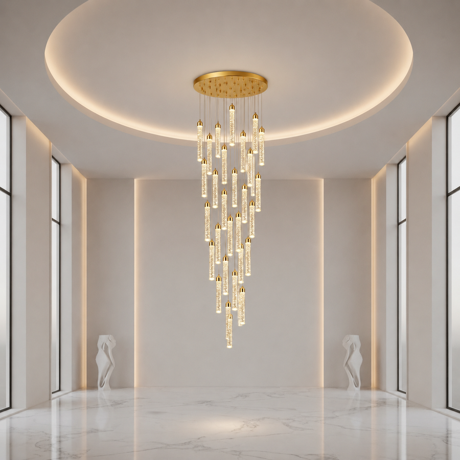 Lustre LED suspendu en cristal, Justinien, diamètre 60 cm, hauteur réglable, doré, métal et cristal