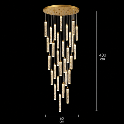 Lustre LED suspendu en cristal, Justinien, diamètre 60 cm, hauteur réglable, doré, métal et cristal
