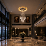 Lustre LED en cristal 80W AUGUSTA Or, diamètre 50cm, hauteur 200cm, modèle échelle