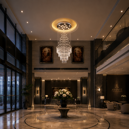 Lustre LED en cristal 80W AUGUSTA Or, diamètre 50cm, hauteur 200cm, modèle échelle