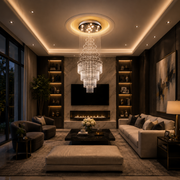 Lustre LED en cristal 80W AUGUSTA Or, diamètre 50cm, hauteur 200cm, modèle échelle