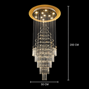 Lustre LED en cristal 80W AUGUSTA Or, diamètre 50cm, hauteur 200cm, modèle échelle