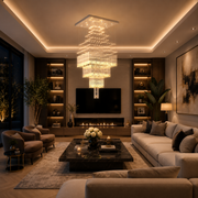 Lustre LED Cristal 80W FLORENTIA Or, Diamètre 50cm, Hauteur 200cm, Modèle Échelle