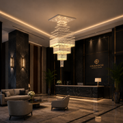 Lustre LED Cristal 80W FLORENTIA Or, Diamètre 50cm, Hauteur 200cm, Modèle Échelle