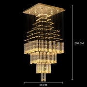 Lustre LED Cristal 80W FLORENTIA Or, Diamètre 50cm, Hauteur 200cm, Modèle Échelle