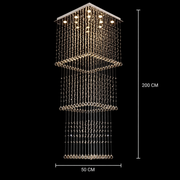 Lustre LED en cristal 80W PALATINA Or, diamètre 50cm, hauteur 200cm, modèle échelle