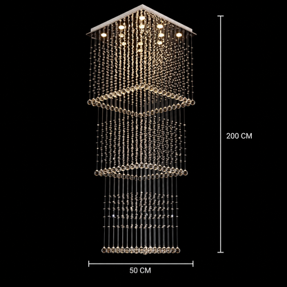 Lustre LED en cristal 80W PALATINA Or, diamètre 50cm, hauteur 200cm, modèle échelle