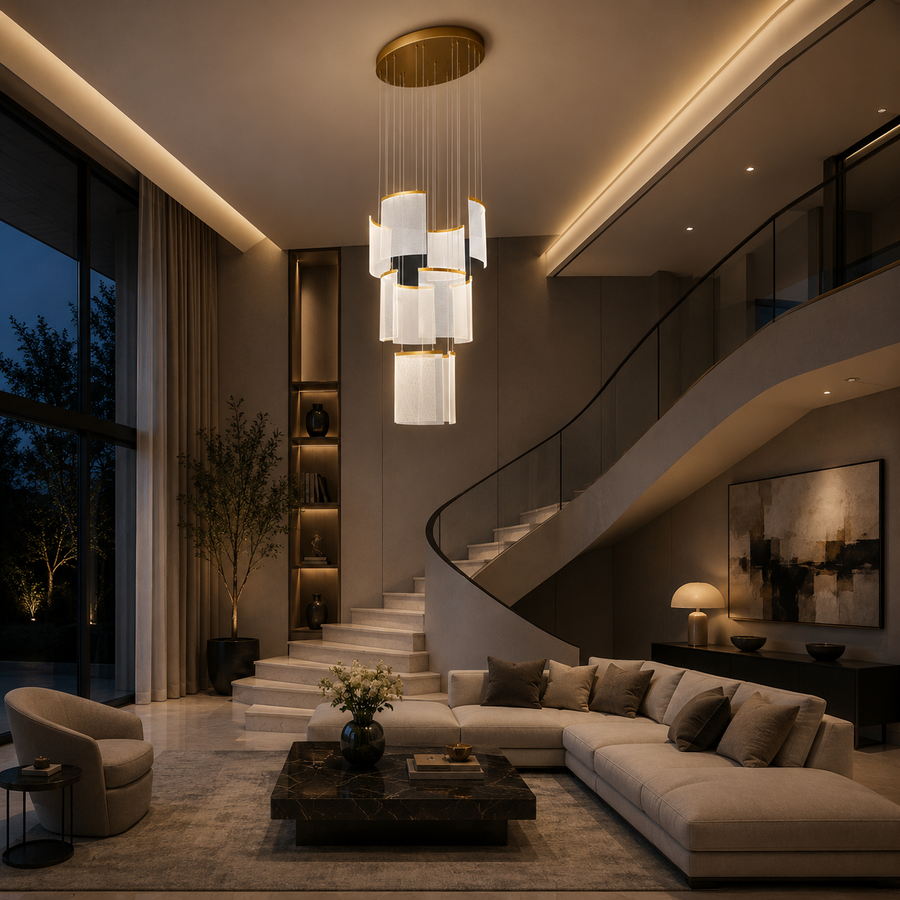 Lustre LED en cristal Alduino doré diamètre 80 cm doré hauteur réglable