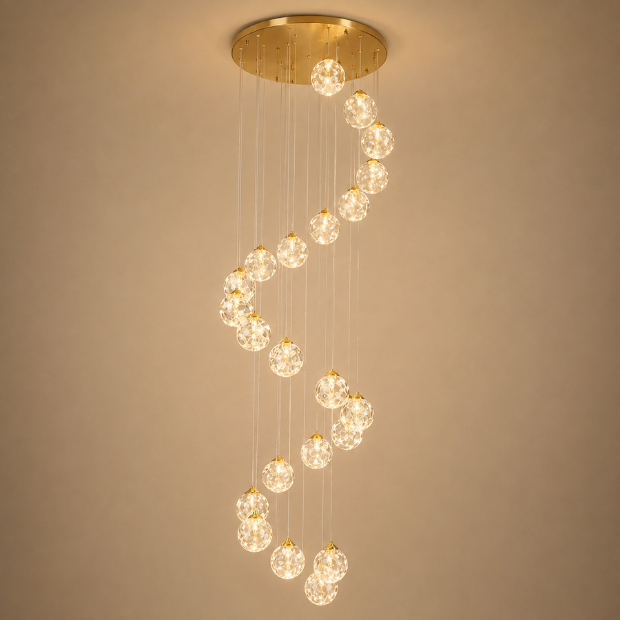 Lustre Crystal LED KILKENNY Culmino, 144 W, lumière neutre, diamètre 60 cm, doré