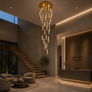 Lustre LED suspendu en cristal, Justinien, diamètre 60 cm, hauteur réglable, doré, métal et cristal