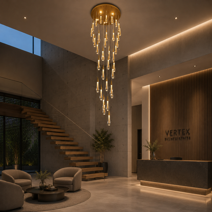 Lustre LED suspendu en cristal, Justinien, diamètre 60 cm, hauteur réglable, doré, métal et cristal