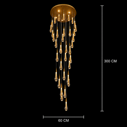 Lustre LED suspendu en cristal, Justinien, diamètre 60 cm, hauteur réglable, doré, métal et cristal