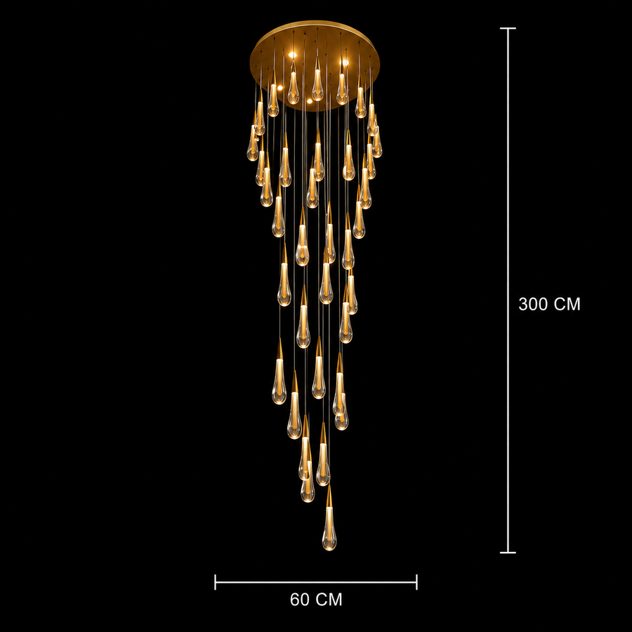 Lustre LED suspendu en cristal, Justinien, diamètre 60 cm, hauteur réglable, doré, métal et cristal